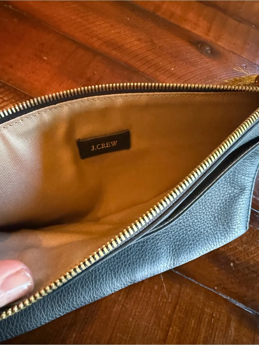 J. Crew Black Leather Zip Pouch with Gold Tassel